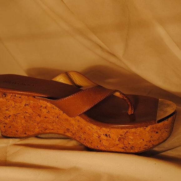 JIMMY CHOO WOMENS SZ 9 1/2 BROWN PLATFORM CORK SANDLE WEDGES - Picture 5 of 11